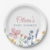 Boho Rosa Wasserfarben-Wildflower-Baby-Party Pappteller (Vorderseite)