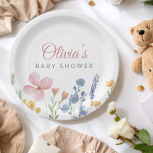 Boho Rosa Wasserfarben-Wildflower-Baby-Party