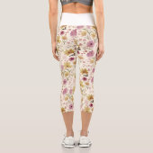 boho Rosa Wildblumen-Wasserfarbe  Capri Leggings (Rückseite)
