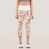 boho Rosa Wildblumen-Wasserfarbe  Capri Leggings (Vorderseite)