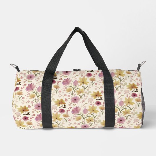 boho Rosa Wildblumen-Wasserfarbe Duffle Bag (Vorderseite)