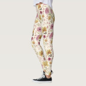 boho Rosa Wildblumen-Wasserfarbe Leggings (Links)