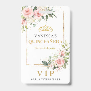Boho rosafarben Rosen Gold Tiara Salbei Quinceaner Ausweis