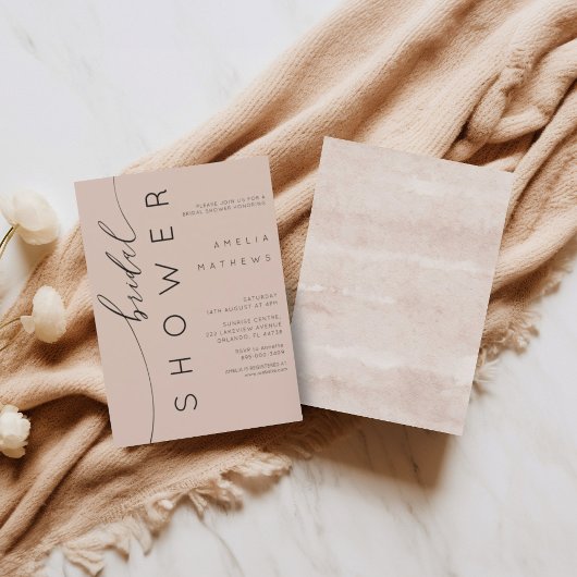 Boho rosafarbene einfache Hochzeitsdusche Einladung