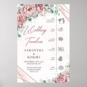 Boho rosafarbenes florales Eukalyptus-Gold-Hochzei Poster