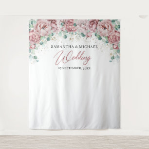 Boho rosafarbenes florales gold-grünes Hochzeitsba Wandteppich