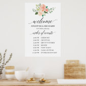 Boho rosafarbenes florales Hochzeitsprogramm Poster (Küche)