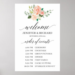 Boho rosafarbenes florales Hochzeitsprogramm Poster