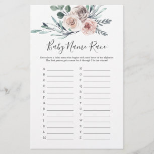 Boho Rose Baby Dusche Baby Name Race Game