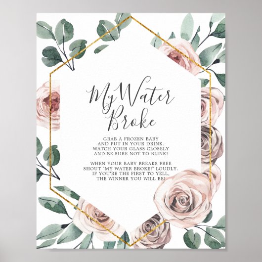 Boho Rose Baby Dusche Mein Wasser Broke Spiel Poster (Vorne)
