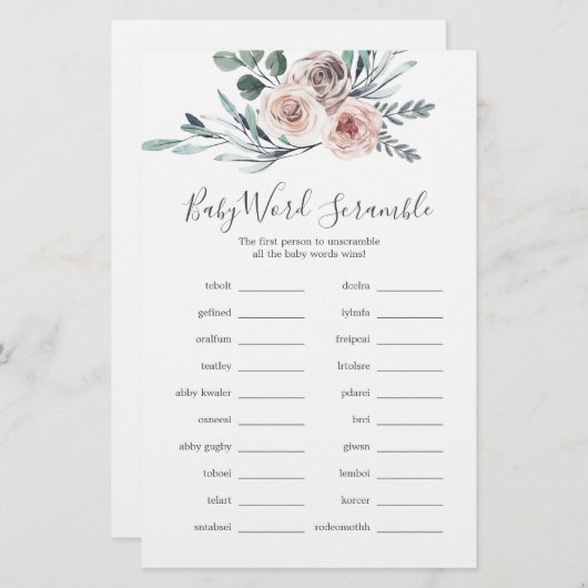 Boho Rose Baby Shooter Word Scramble Game (Vorne/Hinten)