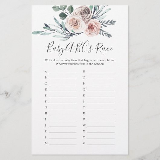 Boho Rose Baby Shower Baby ABCs Race Game (Vorderseite)