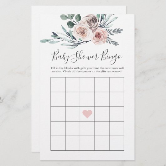 Boho Rose Baby Shower Bingo Game (Vorne/Hinten)