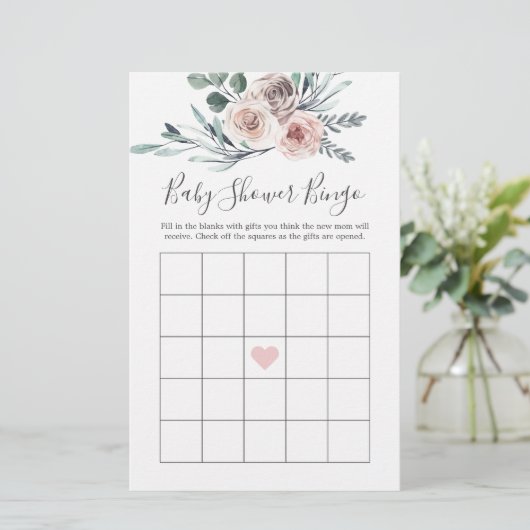 Boho Rose Baby Shower Bingo Game (Stehend Vorderseite)