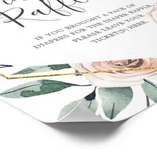 Boho Rose Babydusche Windeln Raffle-Zeichen Poster (Ecke)