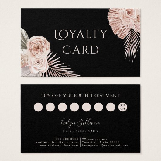 Boho Rose Black Loyalty Card (Vorne & Hinten)