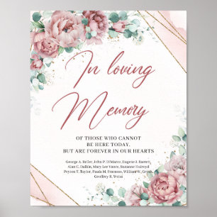 Boho-Rosé-Blumen-Eukalyptus-In-loving-memory-Schil Poster