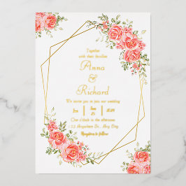 Boho-Rosé-Blumen-Gold-Geometrie-Schick-Hochzeit Folieneinladung