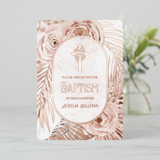 Boho Rose Blumenkreuz Einladung (Stehend vorne)