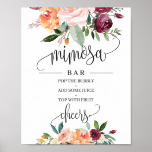 Boho-Rosé-Bordeaux-Orange-Blumen-Mimosa-Bar-Schild Poster