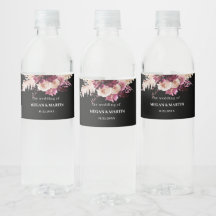 Boho Rose Burgundy Black Wedding Flasche Label