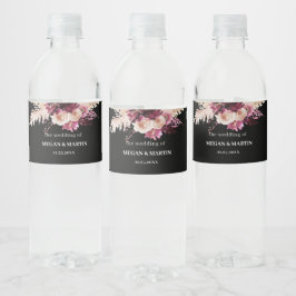 Boho Rose Burgundy Black Wedding Flasche Label Wasserflaschenetikett