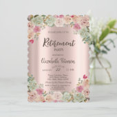 Boho Rose Confetti Retirement Party Einladung (Stehend Vorderseite)