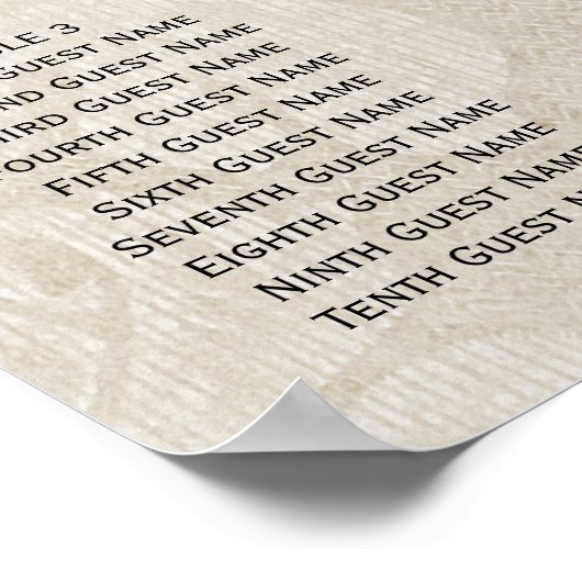 Boho Rose Cream Damask Rustikale Hochzeitssitze Poster (Ecke)