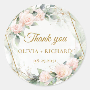 Boho-Rosé-Färbung Grün und Goldrahmen Hochzeits-Au Runder Aufkleber