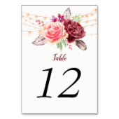 Boho Rose Feather String Light Tischnummer Cards (Rückseite)