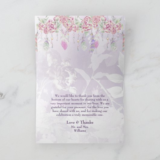 Boho Rose & Feathers Aquarellblume Dankeskarte (Innenseite)