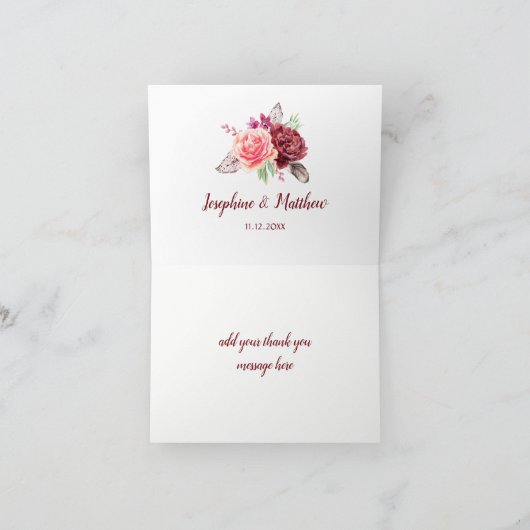 Boho Rose Feathers Lights Wedding Danke (Innenseite)