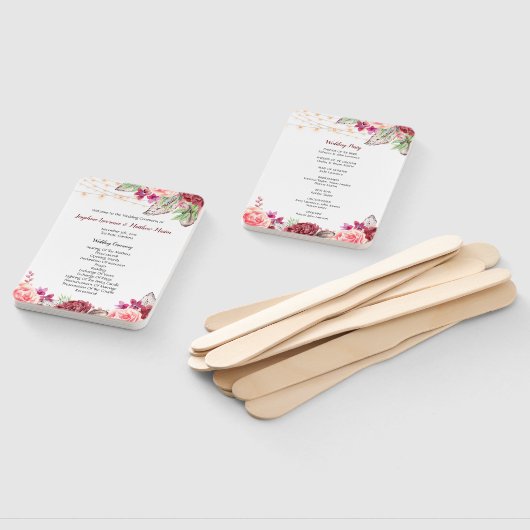 Boho Rose Feathers Lights Wedding Program Fächer (Non-assembled)