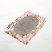 Boho Rose Floral Cross Erste Heilige Kommune Folieneinladung (Gedreht)