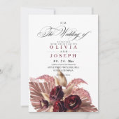 Boho Rose Floral Rustic Wedding Einladung (Vorderseite)