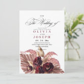 Boho Rose Floral Rustic Wedding Einladung (Stehend Vorderseite)