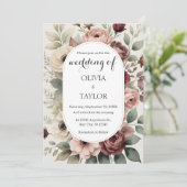 Boho Rose Floral Rustikale Hochzeit Einladung (Stehend Vorderseite)