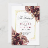 Boho Rose Floral Rustikale Hochzeit Einladung (Vorderseite)