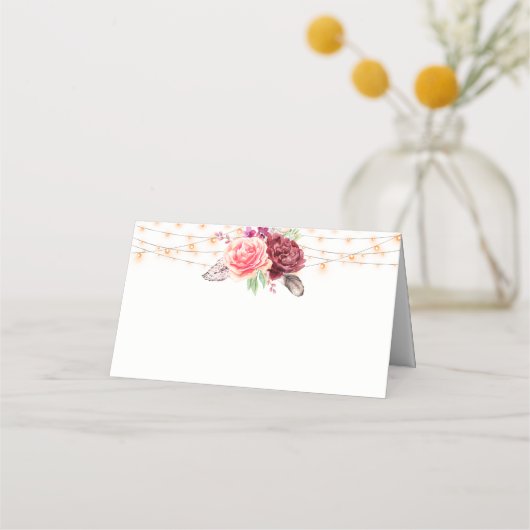 Boho Rose fühlen Lights Wedding Platzkarte (Vorderseite)