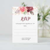 Boho Rose fühlen Lights Wedding RSVP Karte (Stehend Vorderseite)