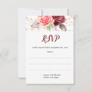 Boho Rose fühlen Lights Wedding RSVP Karte