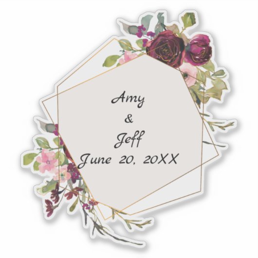 Boho Rose Geometric Wedding Dates Aufkleber (Vorderseite)