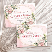 Boho Rose Gold Blush Floral Greenery Mis Quince  Dankeskarte