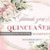 Boho Rose Gold Blush Floral Greenery Mis Quince  Dankeskarte