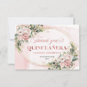 Boho Rose Gold Blush Floral Greenery Mis Quince  Dankeskarte (Vorderseite)