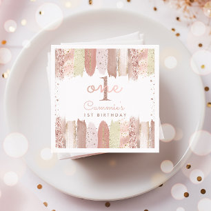 Boho Rose Gold Blush Regenbogen 1. Geburtstag Part Serviette
