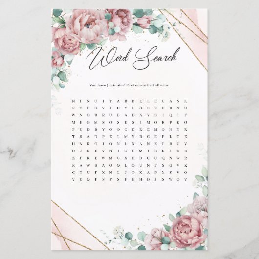 Boho Rose gold eucalyptus grün Word-Suche (Vorderseite)