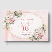 Boho Rose Gold Floral Greenery Sweet Sixteen Sign Gästebuch (Vorderseite)