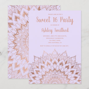 Boho Rose gold floral mandala lavender Sweet 16 Einladung