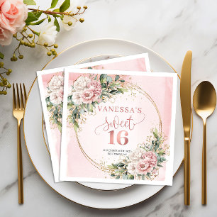Boho Rose Gold Florale Sweet Sixteen Servietten